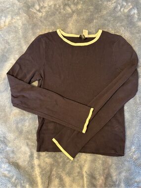 Divided Navy Ribbed Long-Sleeve with Cream Trim